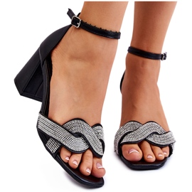 PA1 Sandales Petit Talon Avec Strass Noir Monra