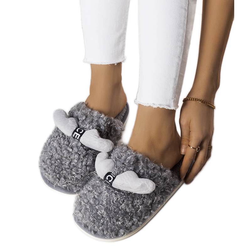 BM Babouches grises avec fourrure de Rosny BM Babouches grises avec fourrure de Rosny