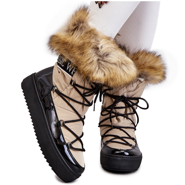 Bottes De Neige À Lacets Pour Femmes Beige Et Noir Santero Bottes De Neige À Lacets Pour Femmes Beige Et Noir Santero