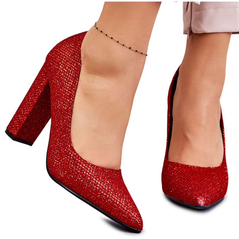 Escarpins brillants sur talon Elmira rouge