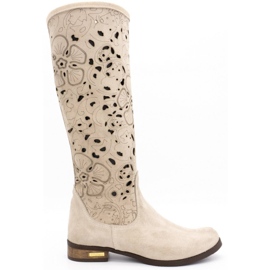 Olivier Bottines ajourées femme Fleurs beige clair