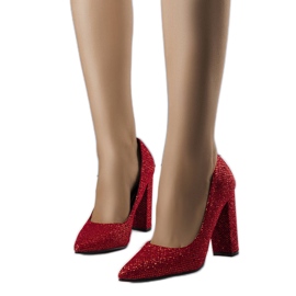Escarpins à talons en brocard rouge Belle