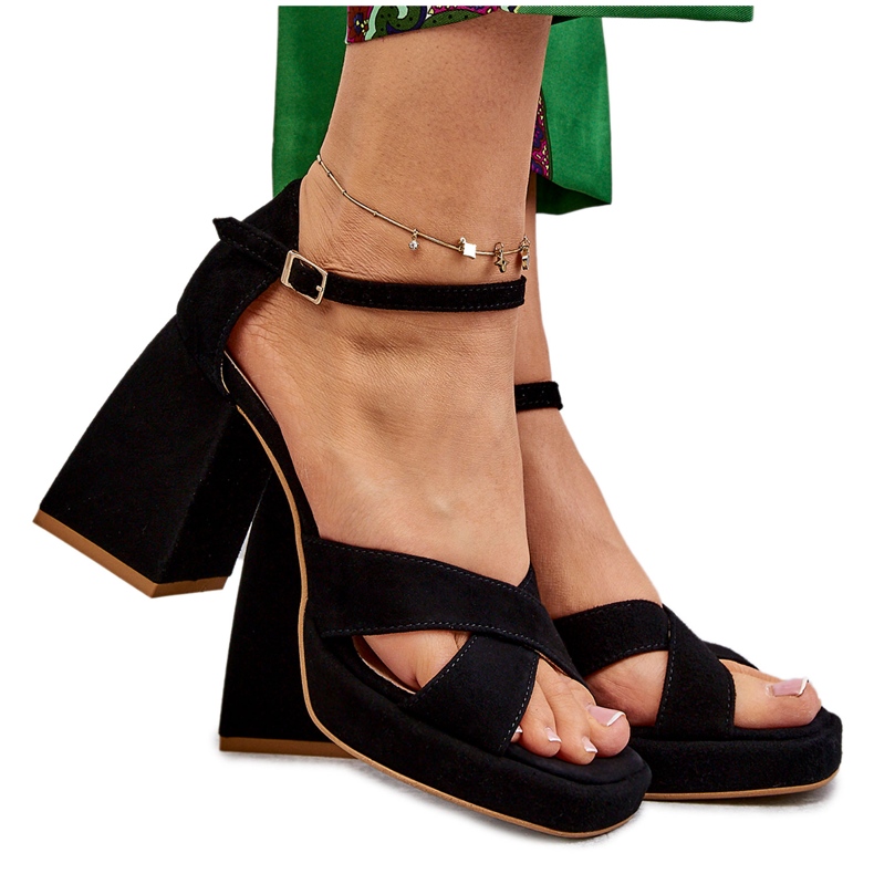 Lewski Shoes Sandales à talons hauts en daim pour femmes Leski Shoes 3221 Noir le noir