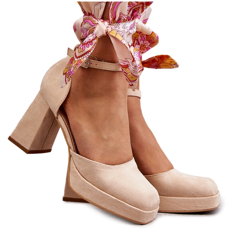 PS2 Escarpins Daim Sur Talons Chunky Et Plateforme Beige Diame