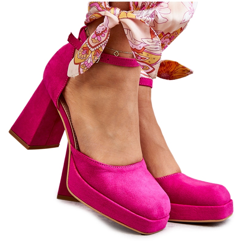 PS2 Escarpins à plateforme en daim fuchsia Diame à talons épais rose