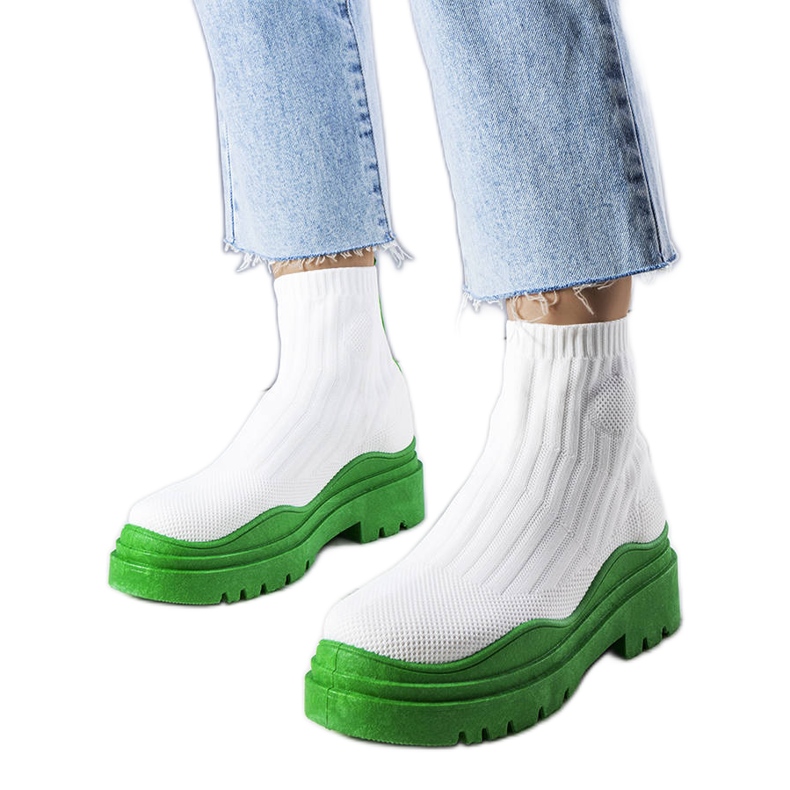 Bottines chaussettes Cali blanches à semelle verte Bottines chaussettes Cali blanches à semelle verte