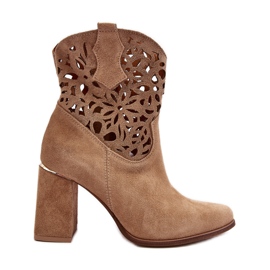 Lewski Shoes Bottines Daim Ajourées Leewski Shoes 3264 Beige Foncé brun