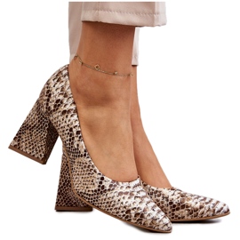 Lewski Shoes Escarpins En Cuir Avec Motif Serpent Chaussures Gauche 3277 Beige-Or doré