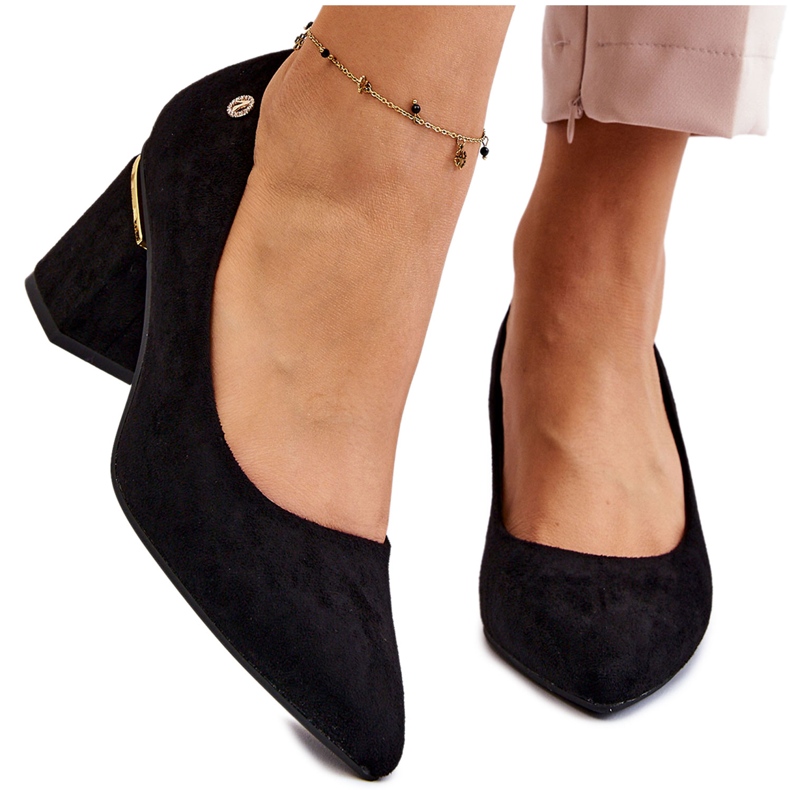 PS1 Escarpins à talons hauts en daim classiques avec embellissement Derren noir le noir