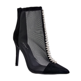 Bottes à talons hauts pour femmes à la mode avec maille noire Rummi