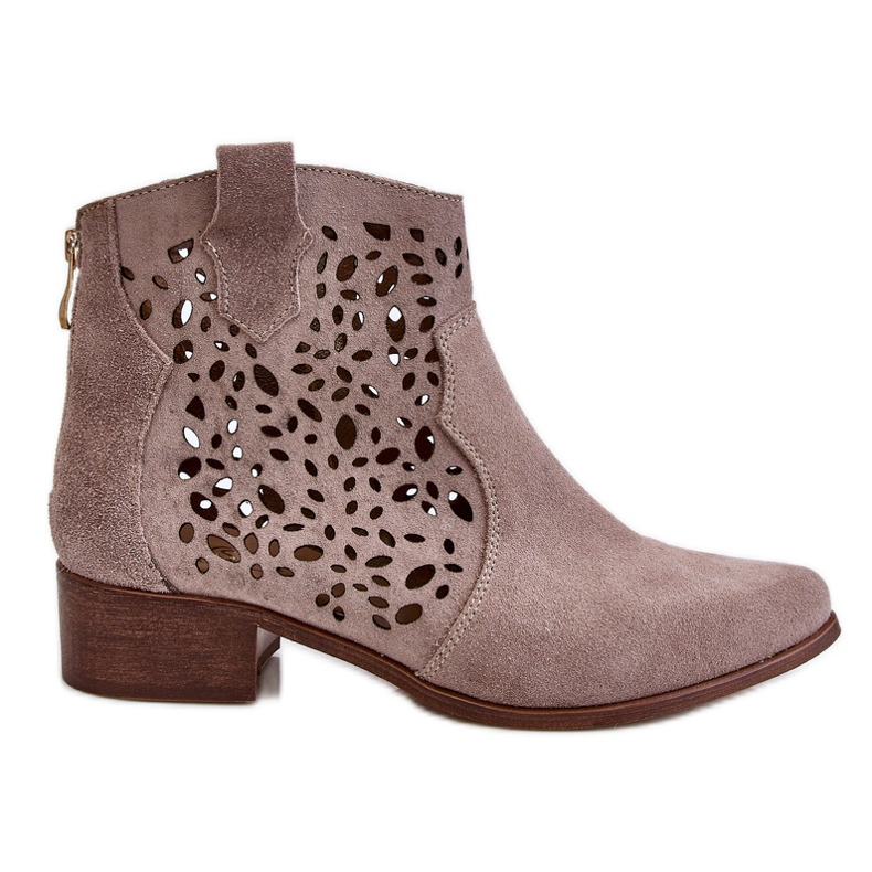 Lewski Shoes Bottes ajourées pour femmes Leski Shoes 2909 Marron clair beige
