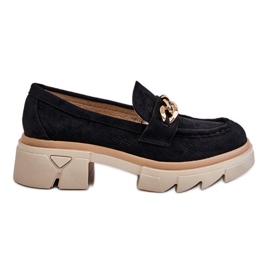 PM1 Mocassins Femme Mocassins Avec Chaîne Noir Luella