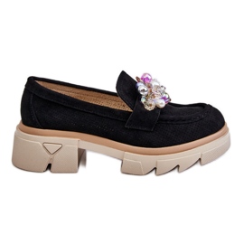 PM1 Mocassins Richelieu Femme Avec Ornements Noir Issac