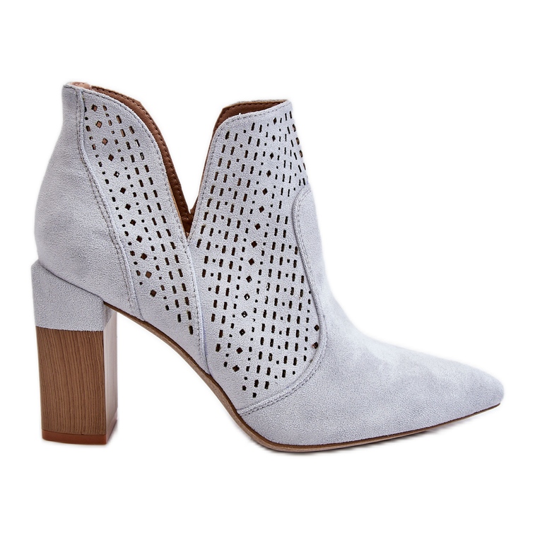 PM1 Bottes à talons hauts en daim ajourées à la mode Gris Genevi argent