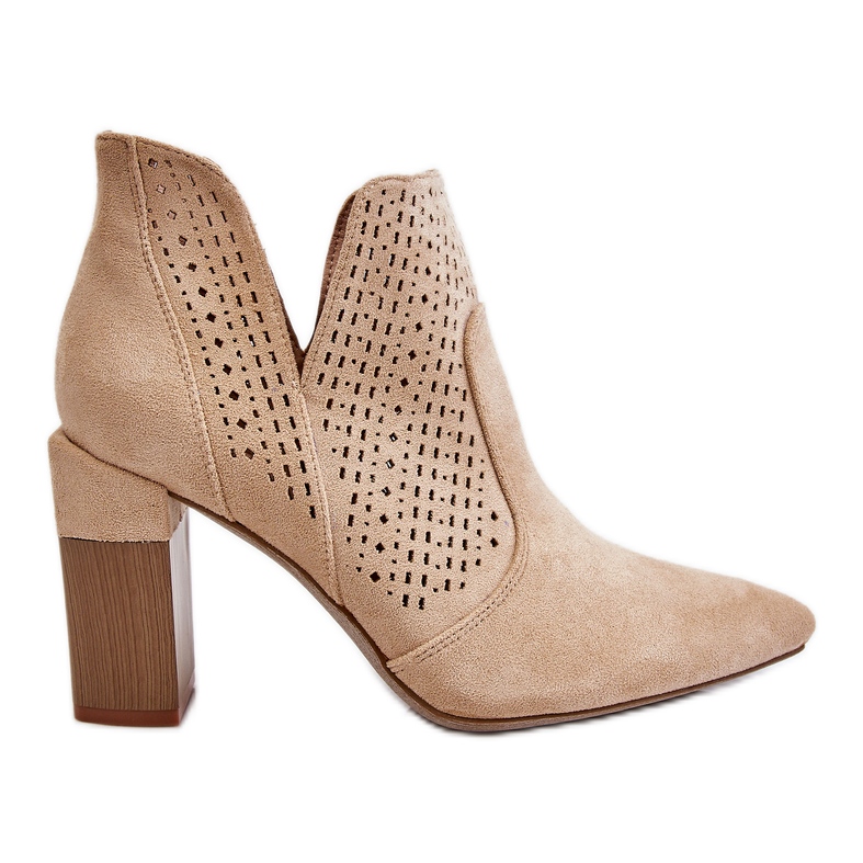 PM1 Bottes à Talons Ajourés en Daim à la Mode Beige Clair Genevi