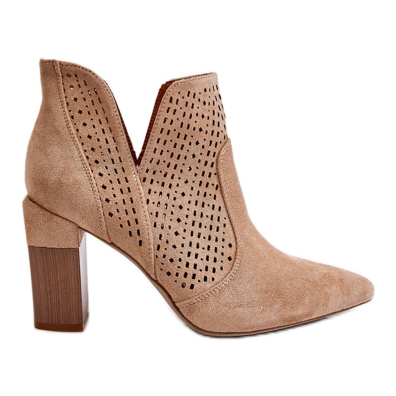 Bottes à Talons Ajourés en Daim à la Mode Beige Genevi