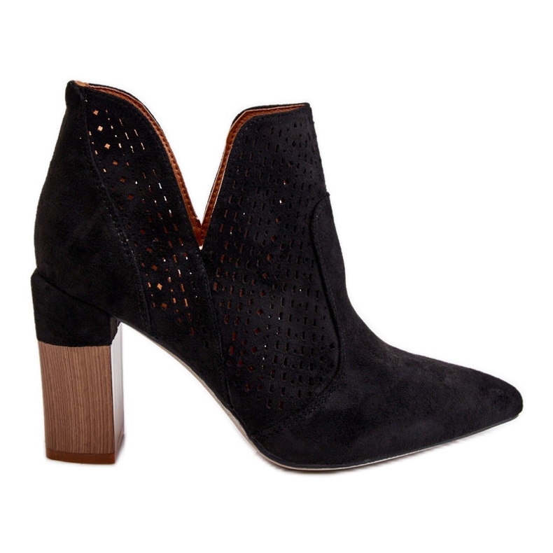 Bottes à talons hauts en daim ajouré à la mode Noir Genevi le noir