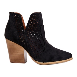 PM1 Bottes pour femmes à talon haut en daim ajouré nuances noires
