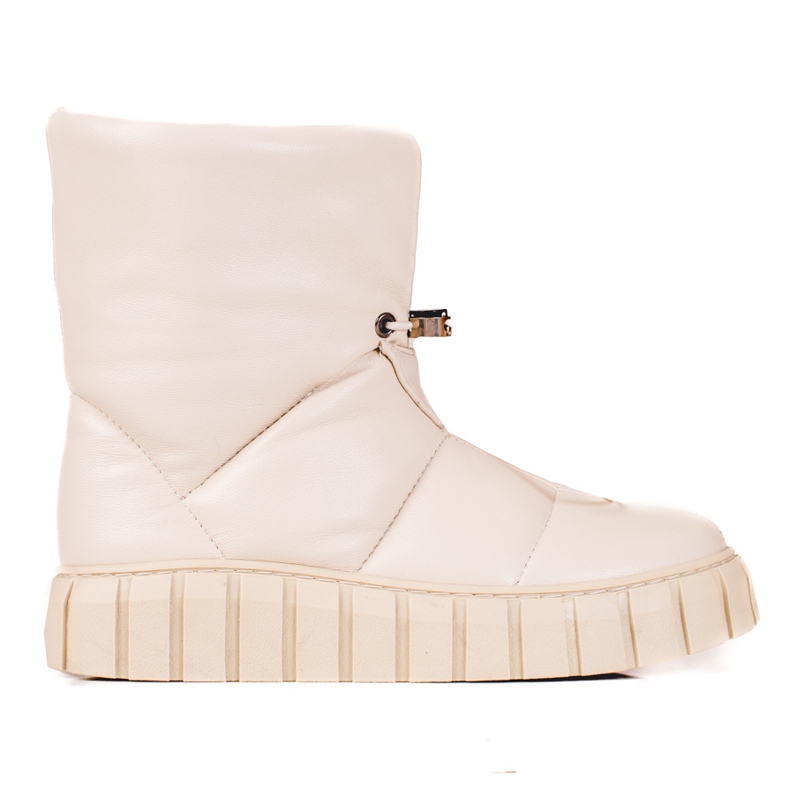 Boots de neige femme en cuir beige avec revers