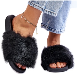 PM1 Claquettes Femme Noires En Fourrure Kennet le noir