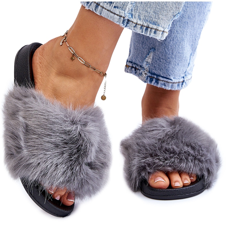 PM1 Claquettes Femme Grises En Fourrure Kennet PM1 Claquettes Femme Grises En Fourrure Kennet