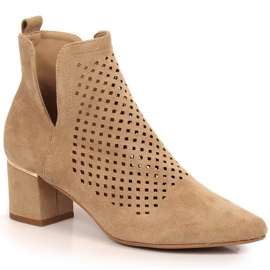 Bottines en daim beige ajouré femme Vinceza 10892