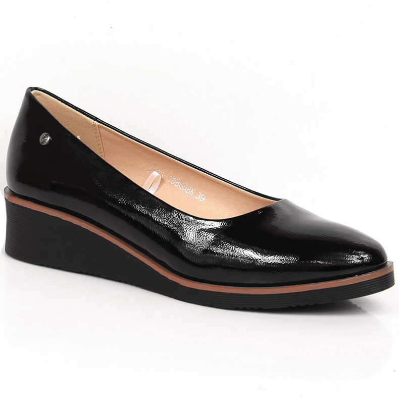 Chaussures compensées laquées noires pour femmes Vinceza 10865 le noir