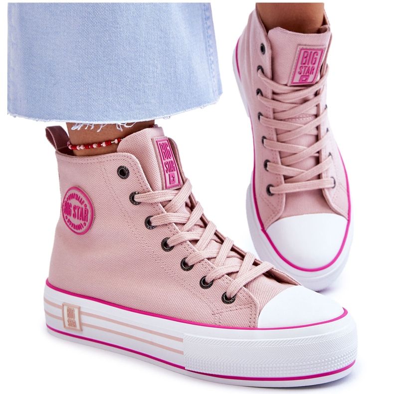 Baskets Plateforme Textile Haute Femme Big Star LL274186 Rose