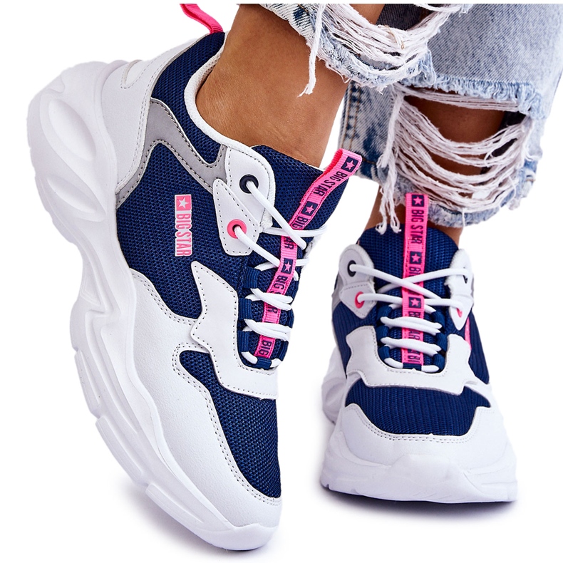 Chaussures Sports Légers Femme Big Star LL274376 Blanc et Marine blanche bleu marin