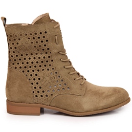 Bottines femme Jezzi en daim ajourées printemps beige