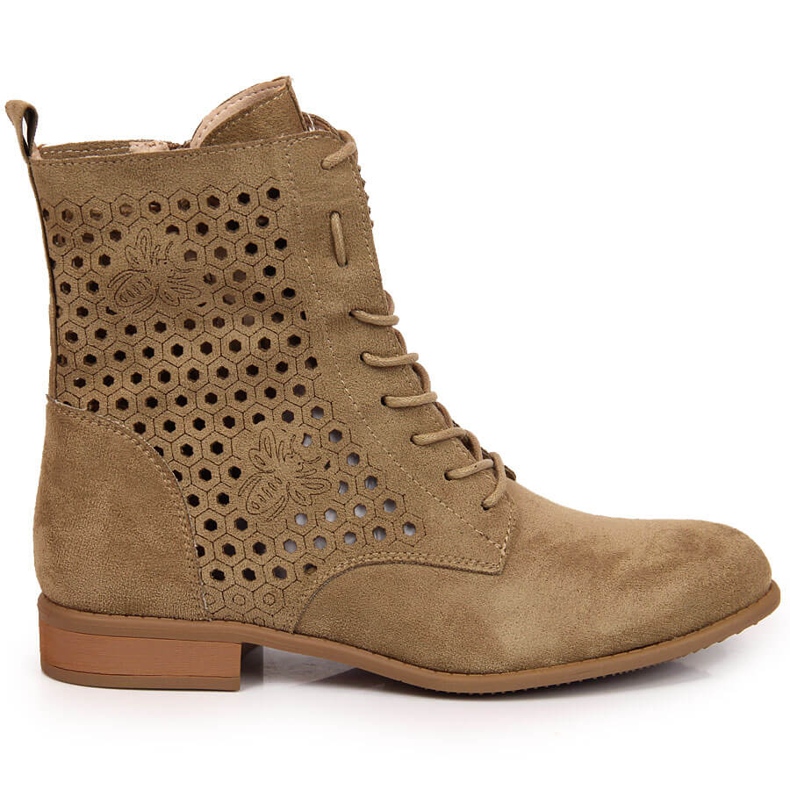 Bottines femme Jezzi en daim ajourées printemps beige
