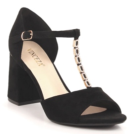 Sandales femme en daim noir sur tige avec zircons Vinceza 20195