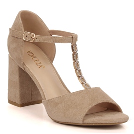 Vinceza 20195 sandales en daim beige pour femme avec zircons