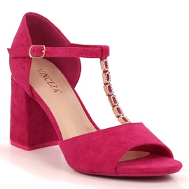 Sandales en daim pour femmes sur le poteau avec des zircons fuchsia Vinceza 20195 rose