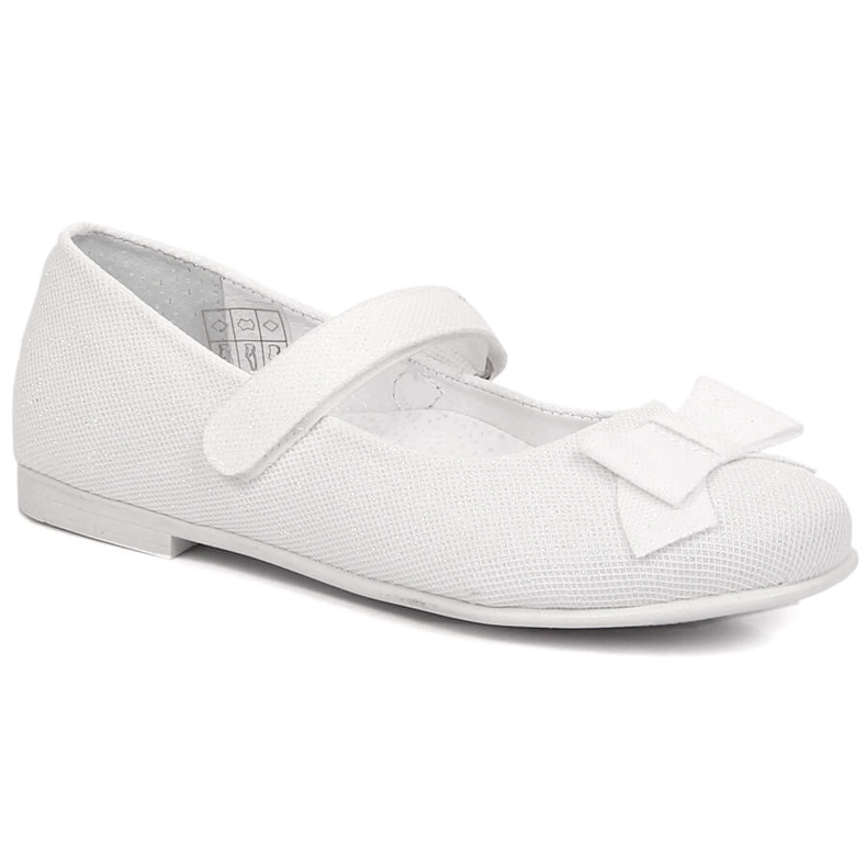 Ballerines de communion pour filles blanc brillant avec velcro Kornecki 6802 blanche Ballerines de communion pour filles blanc brillant avec velcro Kornecki 6802 blanche