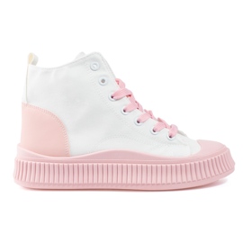 Baskets montantes femme Shelovet blanc et rose