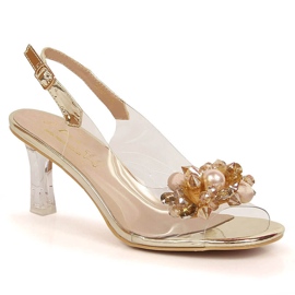 Sandales à talons hauts transparentes avec pierres et perles dorées D&amp;A MR-X951 d'or