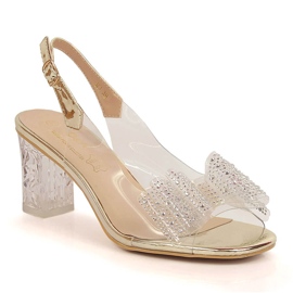 Sandales transparentes pour femmes avec zircons et nœud D&amp;A MR-K1 d'or