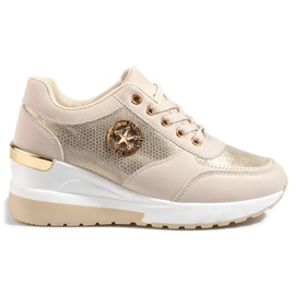 Baskets compensées femme Shelovet beige doré