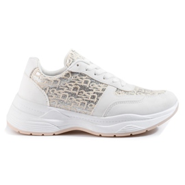 Chaussures de sport pour femmes Shelovet avec un motif brillant blanche argent Chaussures de sport pour femmes Shelovet avec un motif brillant blanche argent