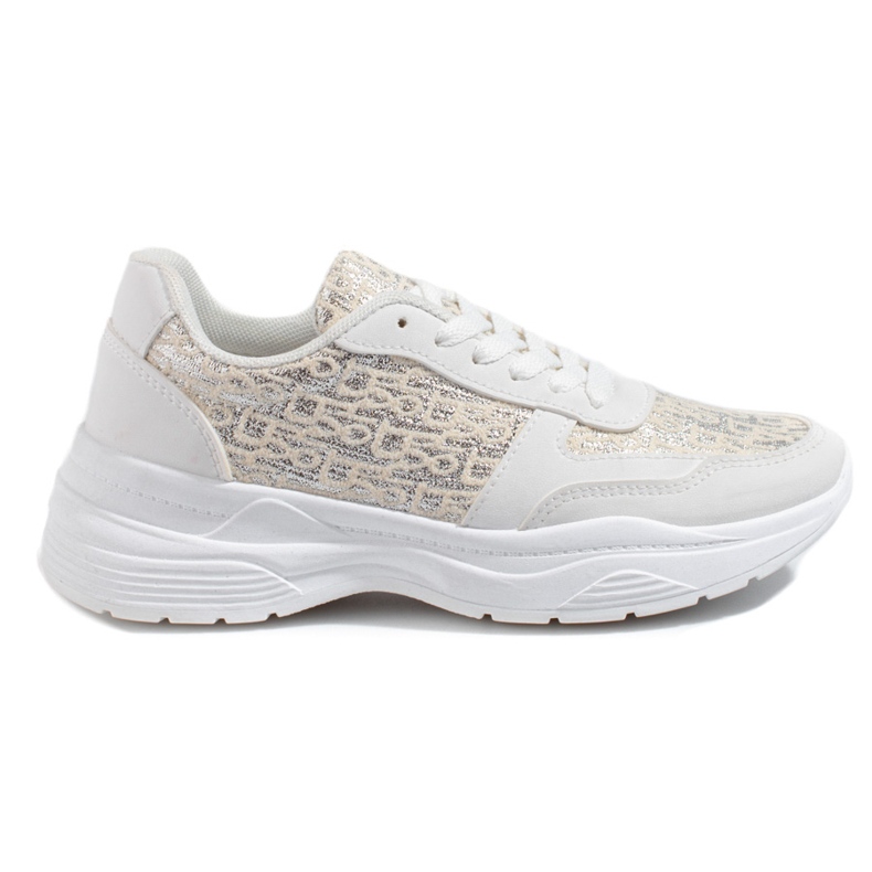 Chaussures de sport pour femmes Shelovet avec un motif blanc brillant blanche argent Chaussures de sport pour femmes Shelovet avec un motif blanc brillant blanche argent