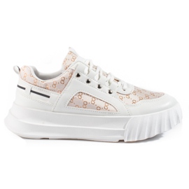 Chaussures de sport femme Shelovet blanches à semelle épaisse beige d'or