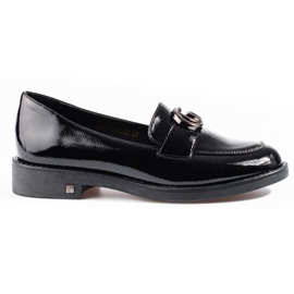 W. Potocki Escarpins laqués femme Potocki lords à talons plats noir