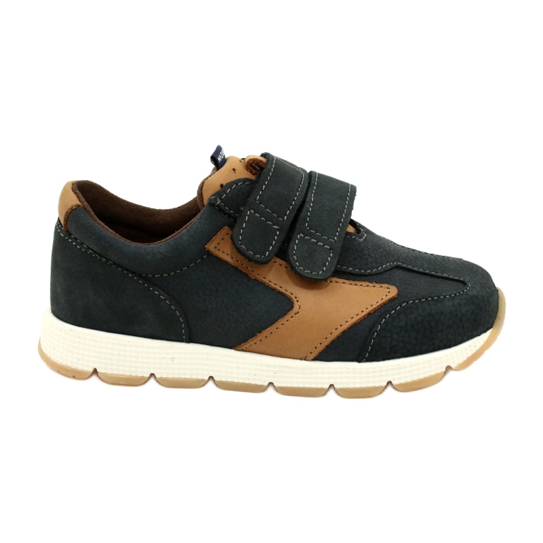 Chaussures Casual en Cuir Mazurek 1362 Velcro Bleu Marine-Marron