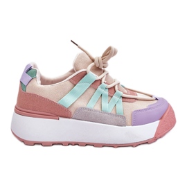 PS1 Baskets à plateforme en daim pour femmes Beige Rose Rohan