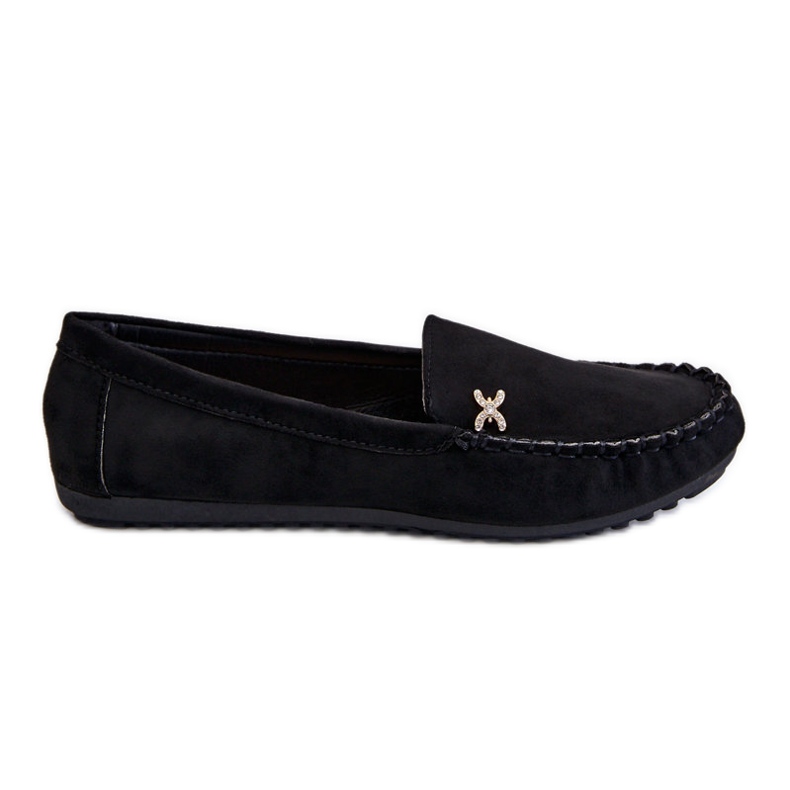 Mocassins Femme En Daim Avec Leah Embellissement Noir le noir