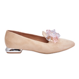 Mocassins ornés à talons plats pour femmes Beige Sloane