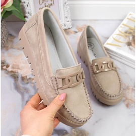 Mocassins en cuir pour femmes sur la plate-forme beige Filippo DP3334 Mocassins en cuir pour femmes sur la plate-forme beige Filippo DP3334