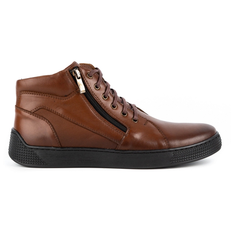 Kampol Chaussures homme baskets en cuir 120SW marron brun Kampol Chaussures homme baskets en cuir 120SW marron brun