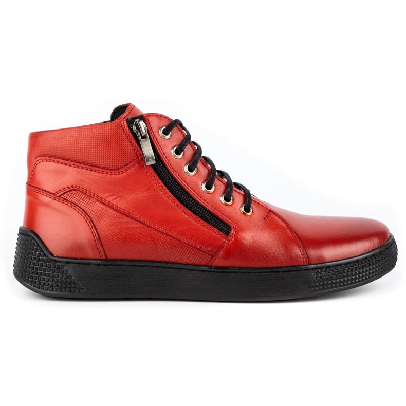 Kampol Chaussures homme baskets en cuir 120SW rouge